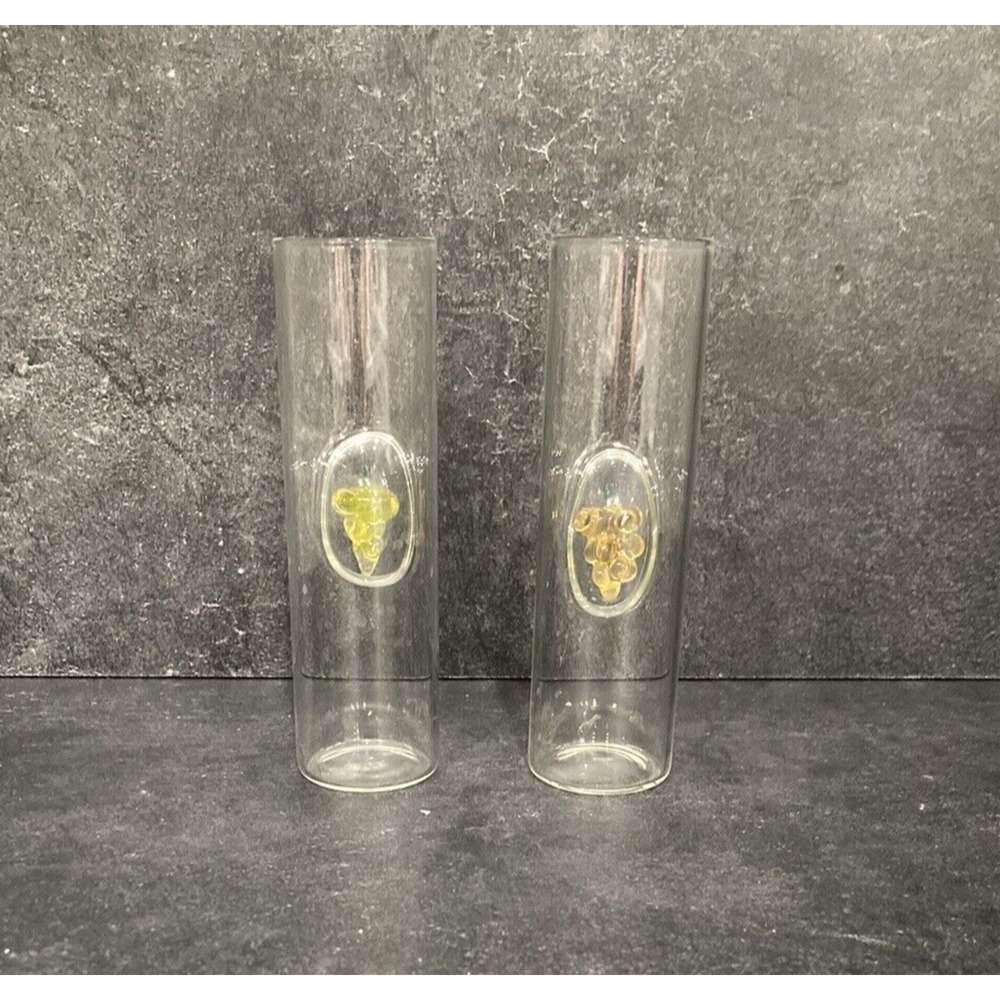 2 Hand Blown Glass Shot Glasses 3-D Glass Yellow Grapes Vintage